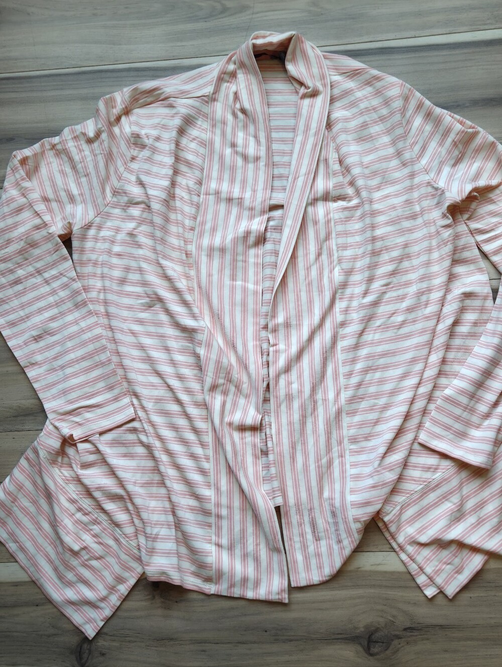 AnyBody Pink White Striped Open Front Cardigan Long Sleeve Jacket Size Large L